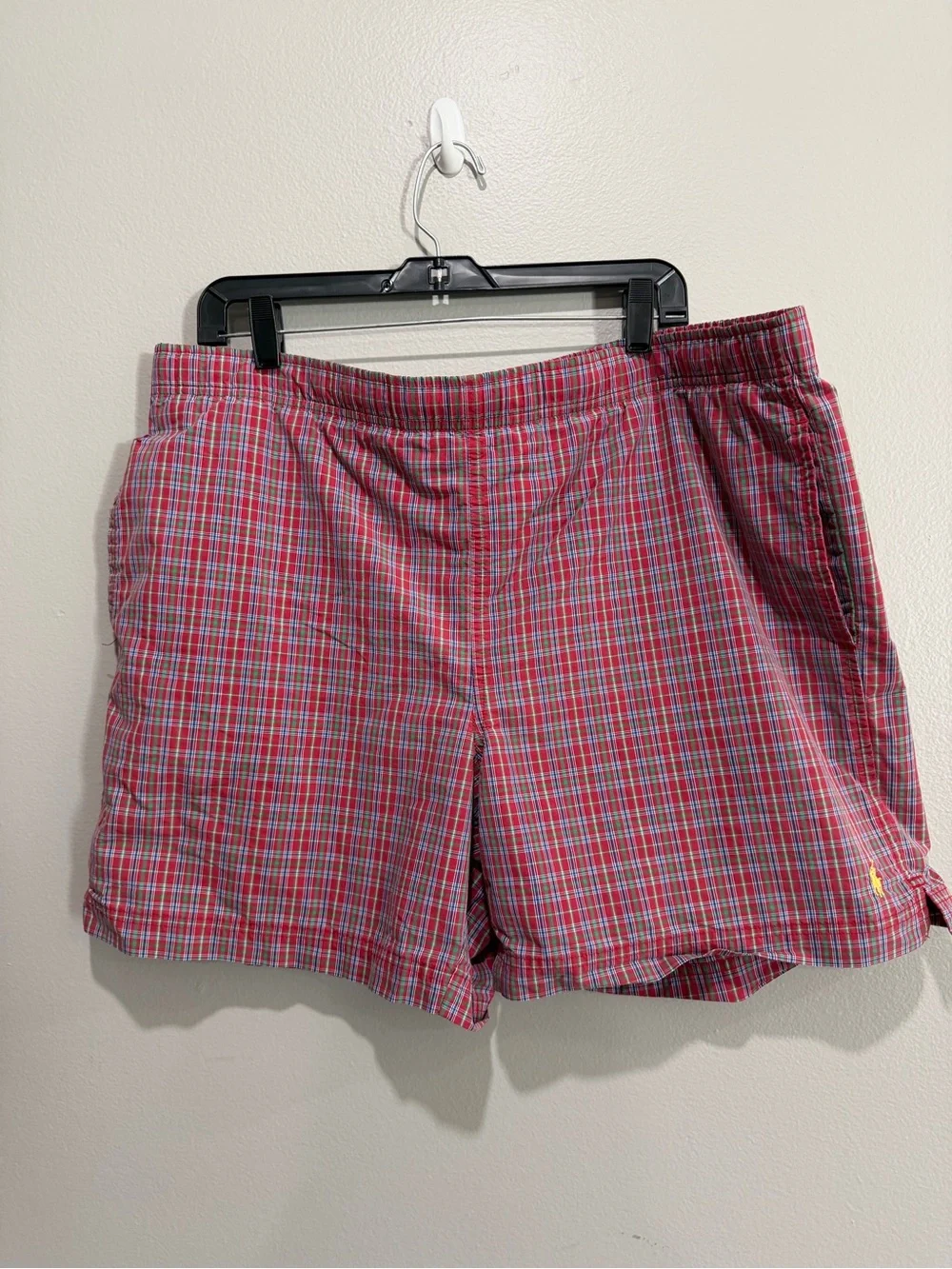 Polo Sport Ralph Lauren Red Plaid Men’s swim shorts size L. No elastic